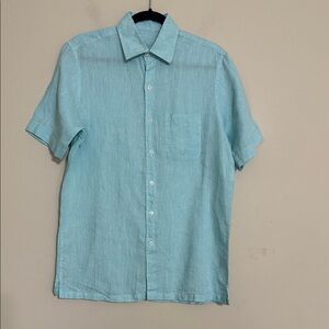 Tessa Elba Light Blue Men's button down Shirt S linen casual office vacation